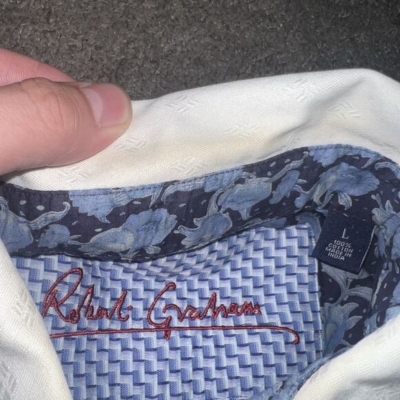 ROBERT GRAHAM LS Flip Cuff Button Front Zig/Zag Shirt SZ LG Cotton - Picture 2 of 9